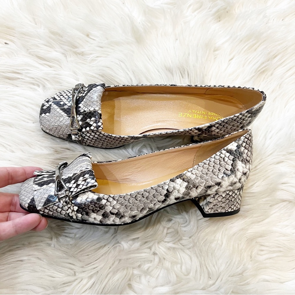 Wilma Firenze Black & White Italian Leather Snakeskin Fringe Low Heel Pumps 37 - Picture 3 of 8